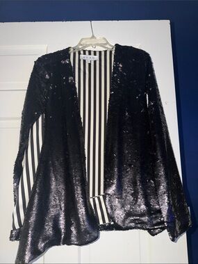 BURU Black Sequin Open-Front Cape Jacket